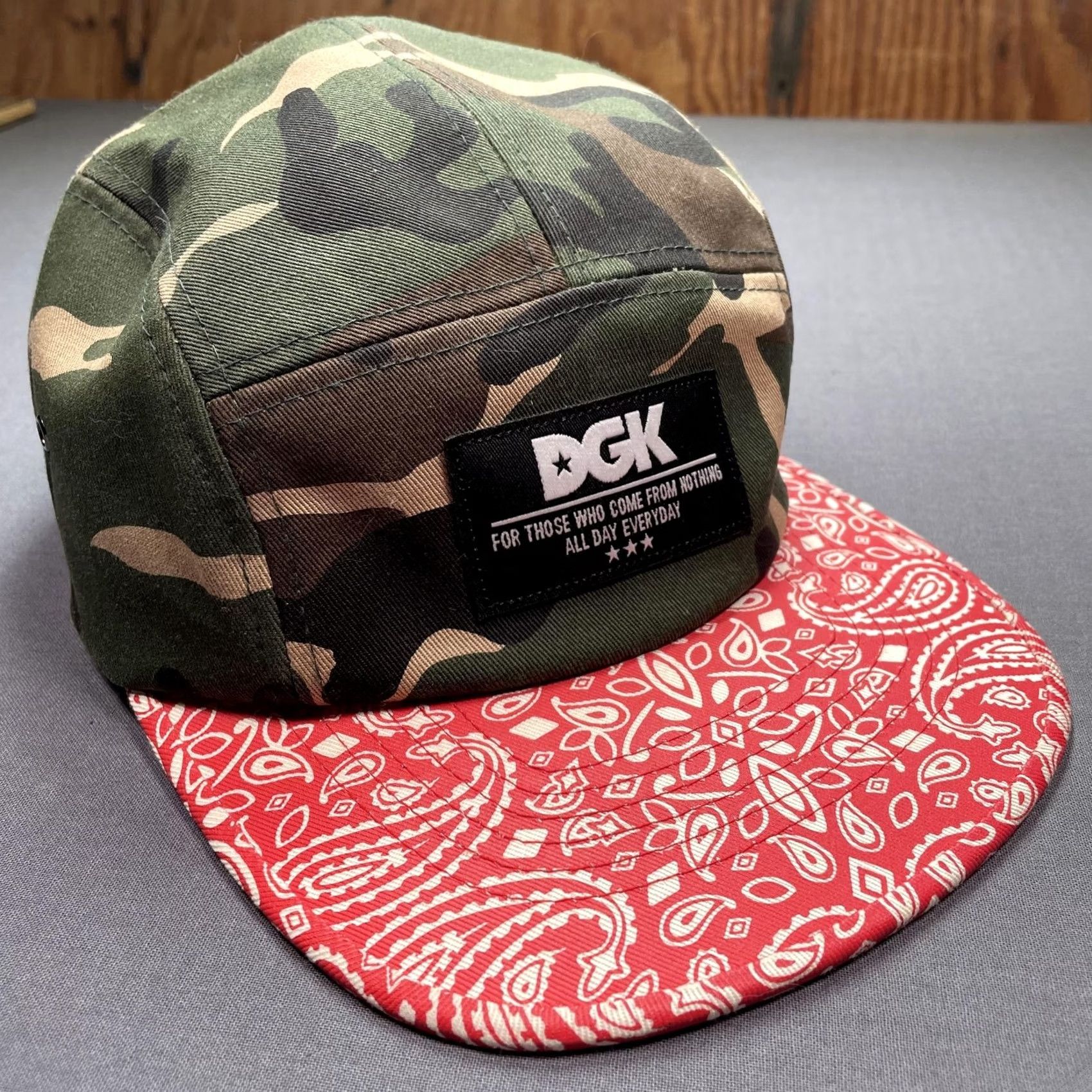 DGK DGK Hat 5 Panel Cap Strap Back Camo Twill Mens One Size Camouflage Brim Paisley Red Bandana Skate Cap Casual Summer Mens Size ONE SIZE - 2 Thumbnail
