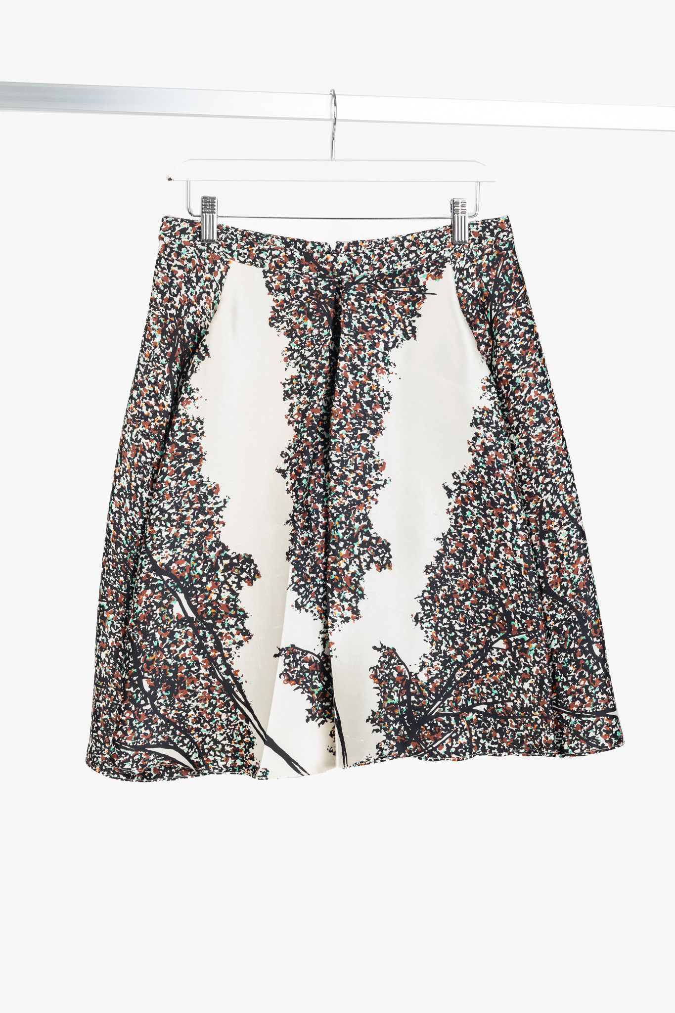 Balenciaga R/12 Runway Leaves-Print Silk Full Mini Skirt