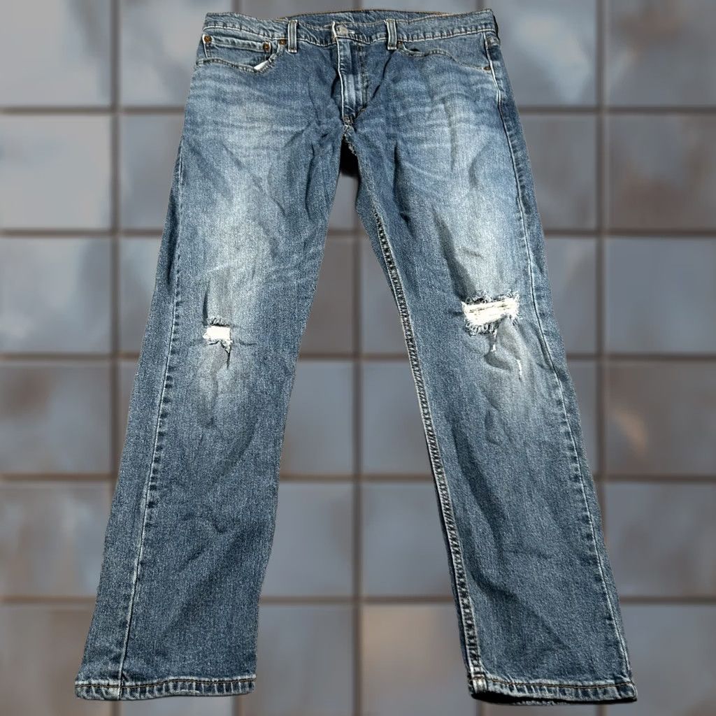 Levi's Levi's 512 Tapered Jeans Mens 36X28 Blue Denim Stretch Flex Slim Distressed Jeans Size US 36 / EU 52 - 1 Thumbnail