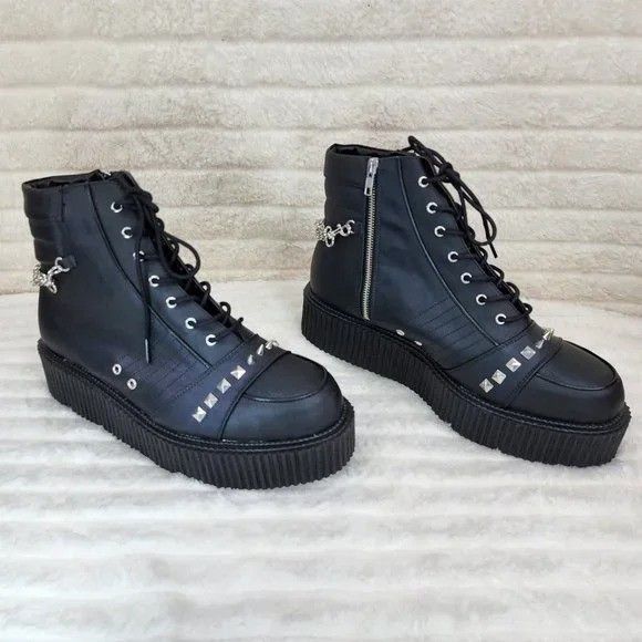 Demonia Cult DEMONIA V-Creeper 565 Goth Punk Ankle High Top Platform Cree Size US 12 / EU 45 - 4 Thumbnail