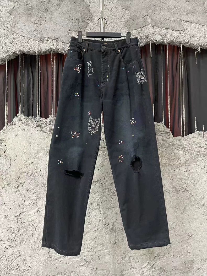 Balenciaga Balenciaga size S Do Old Rhinestone Cat Graffiti Jeans Size US 27 - 1 Thumbnail