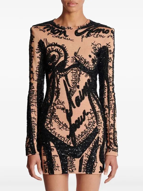 Balmain o1s1wg111225 Embroidered Body Motif Mini Dress in Multicolor Size M / US 6-8 / IT 42-44 - 5 Thumbnail