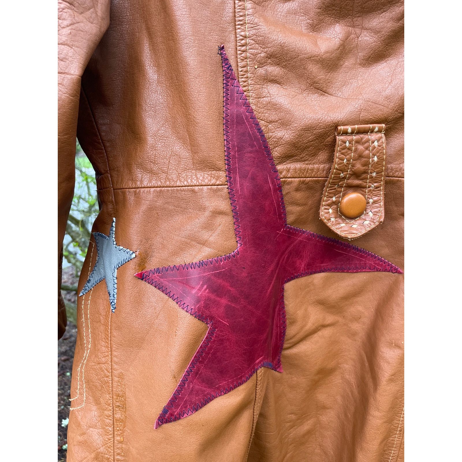 Handmade Large Upcycled Celestial Real Genuine Leather Jacket Size L / US 10 / IT 46 - 7 Thumbnail