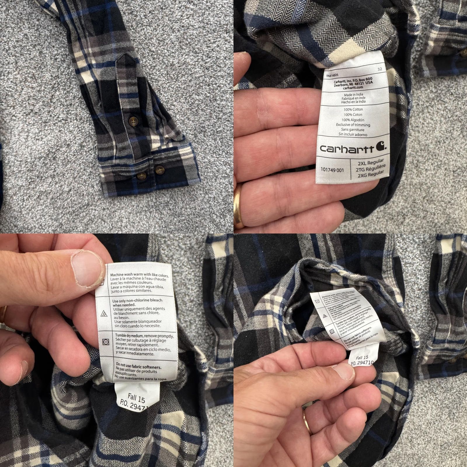 Carhartt VINTAGE Carhartt Shirt Mens 2XL Black Blue Plaid Flannel Original Fit Button Up Cotton Size US XXL / EU 58 / 5 - 8 Thumbnail