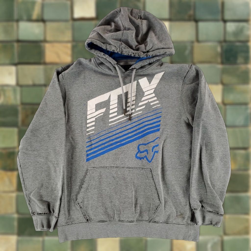 Fox Racing Fox Racing Hoodie Sweatshirt Gray Distressed Kangaroo Pouch Drawstring Mens L Size US L / EU 52-54 / 3 - 1 Thumbnail