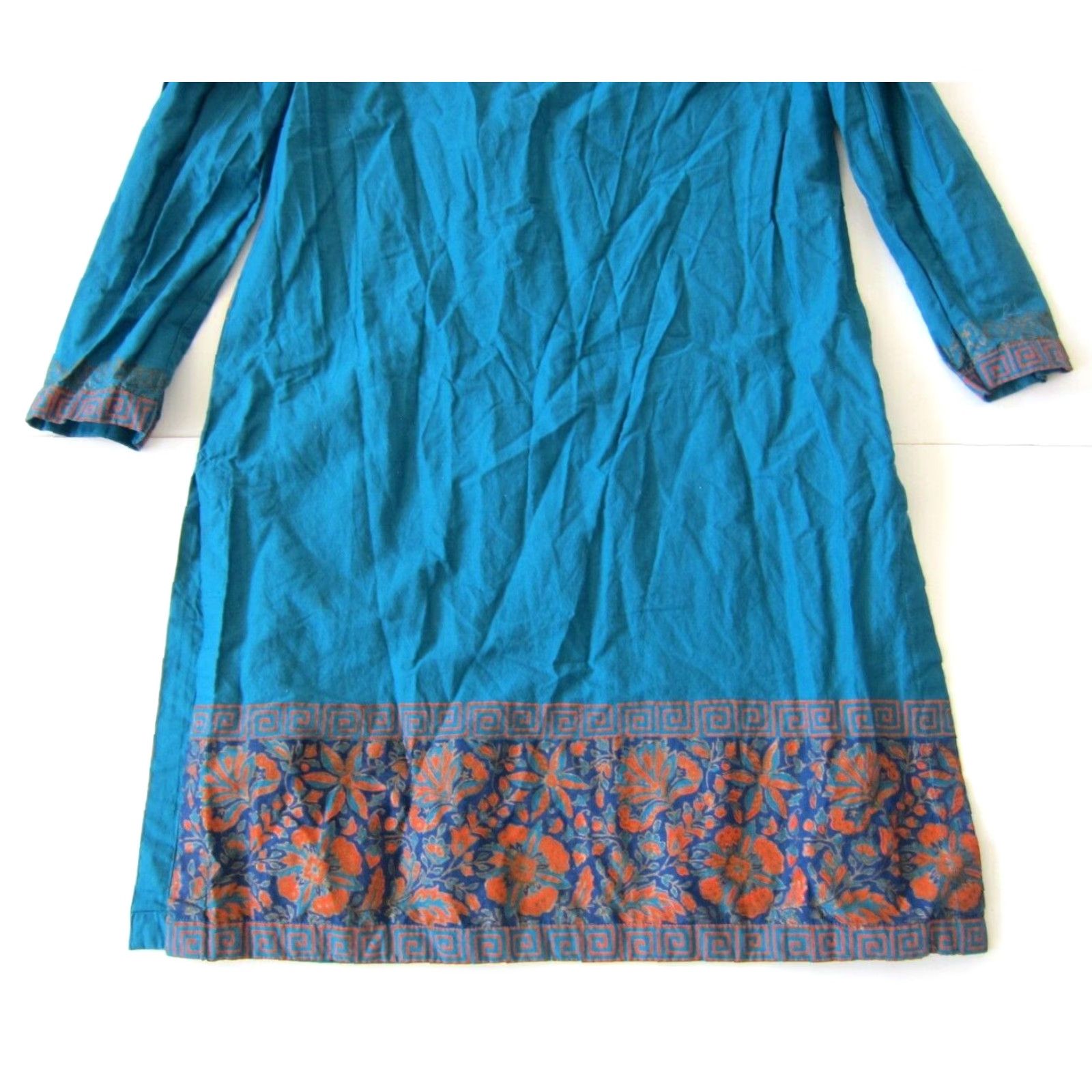 Vintage VINTAGE G-Woman Kurta Dress S/10 100% Cotton Turquoise Green Orange Floral Long Sleeve DressS/10 Size S / US 4 / IT 40 - 5 Thumbnail