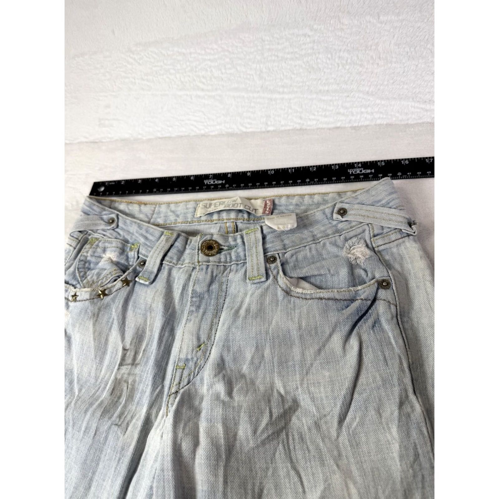 Levi's VINTAGE Levi's 518 Jeans Women's SuperLow Bootcut Size 5M Distressed Stained Y2K Denim Blue 30in Inseam Mens Regular Stock Size 27" / US 4 / IT 40 - 6 Thumbnail