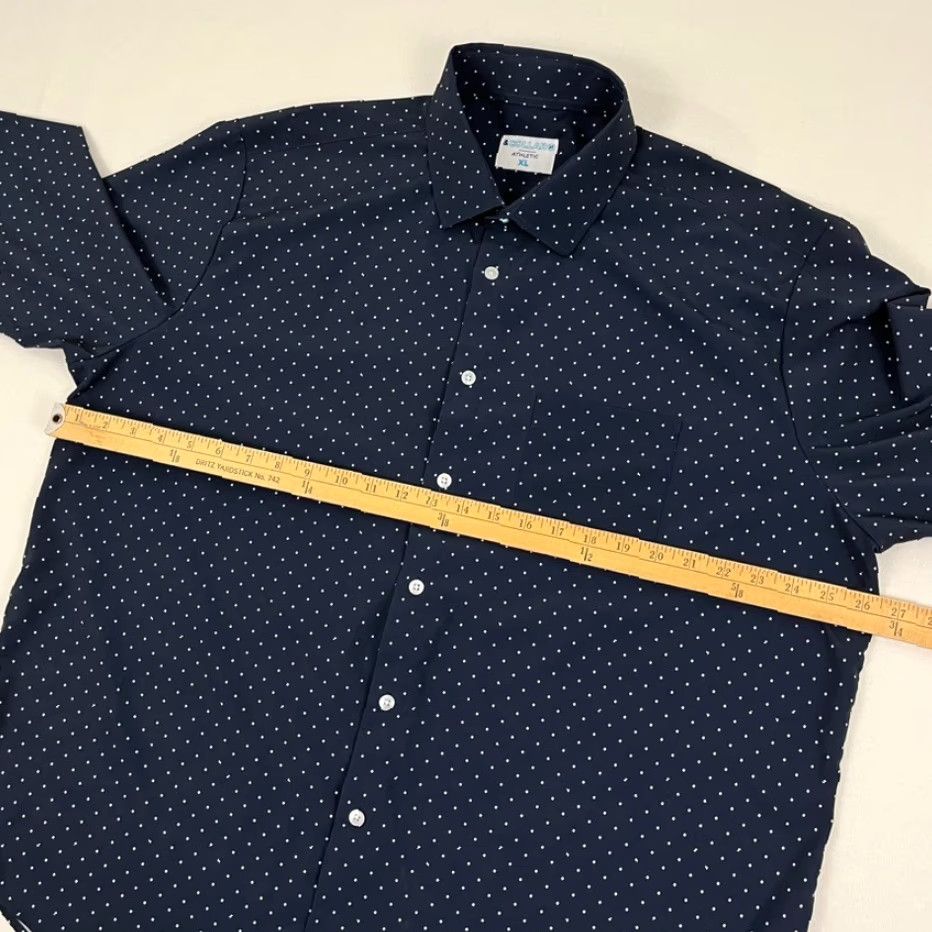 J Brand & Collar Brand Shirt Mens XL Athletic Performance Dress Button Up Blue Polka Dot shirt Size 46R - 5 Thumbnail