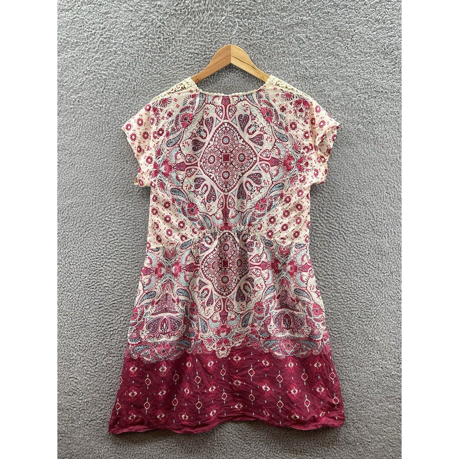 Johnny Was JOHNNY WAS Silk Red Combo Floral Lace Trim Dress W/ Pockets Size S / US 4 / IT 40 - 2 Thumbnail