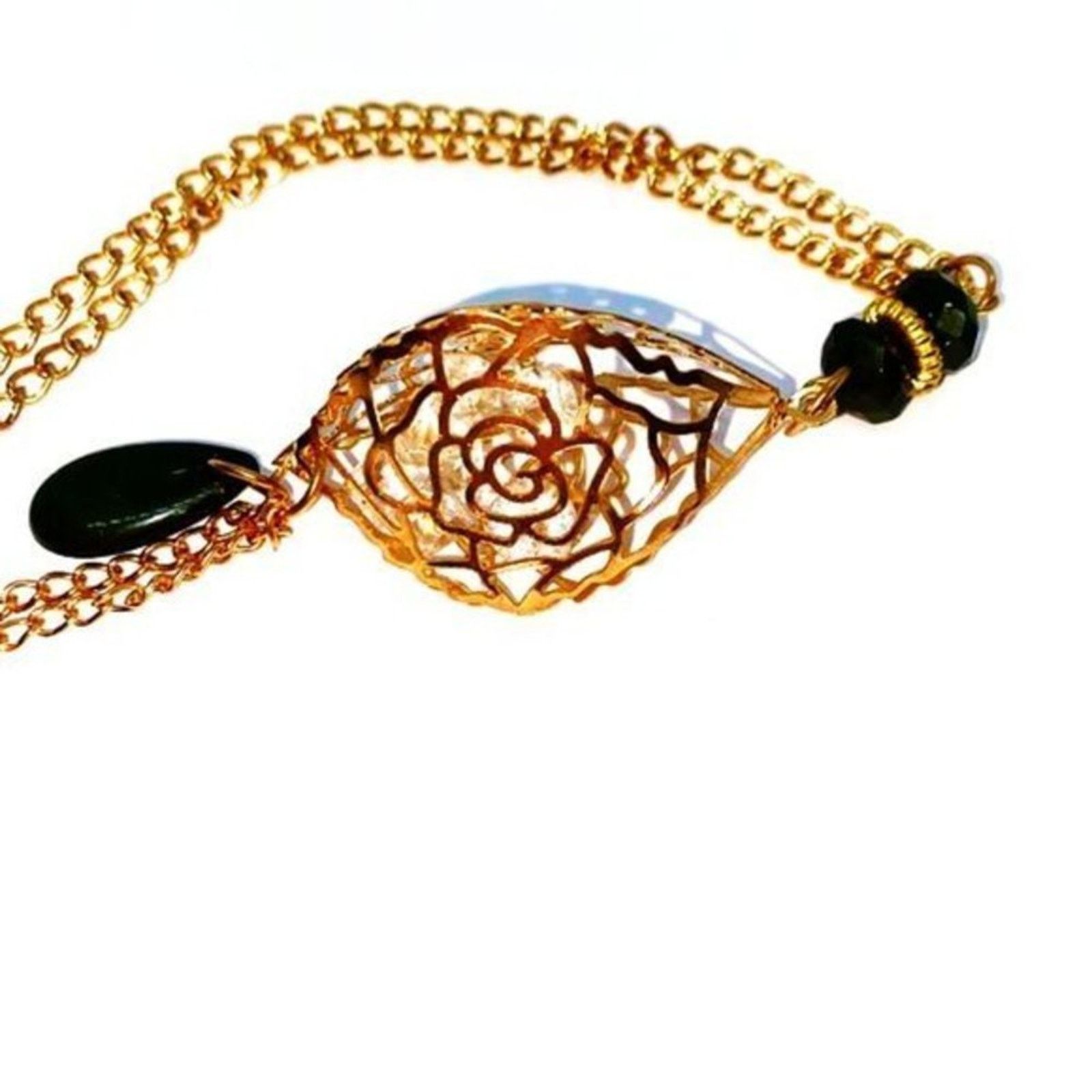 Handmade Gold-Tone Laser-Cut Rose 3D Pendant Bead Necklace Size ONE SIZE - 3 Thumbnail
