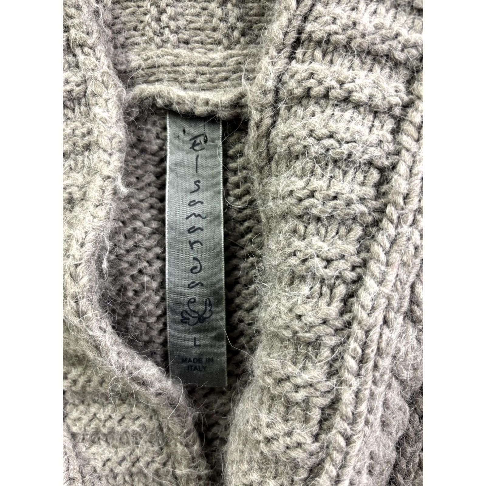 Vintage Elsamanda Cable Knit Cardigan Sweater Womens L Gray Ruffle Alpaca Wool Italy Size L / US 10 / IT 46 - 2 Thumbnail