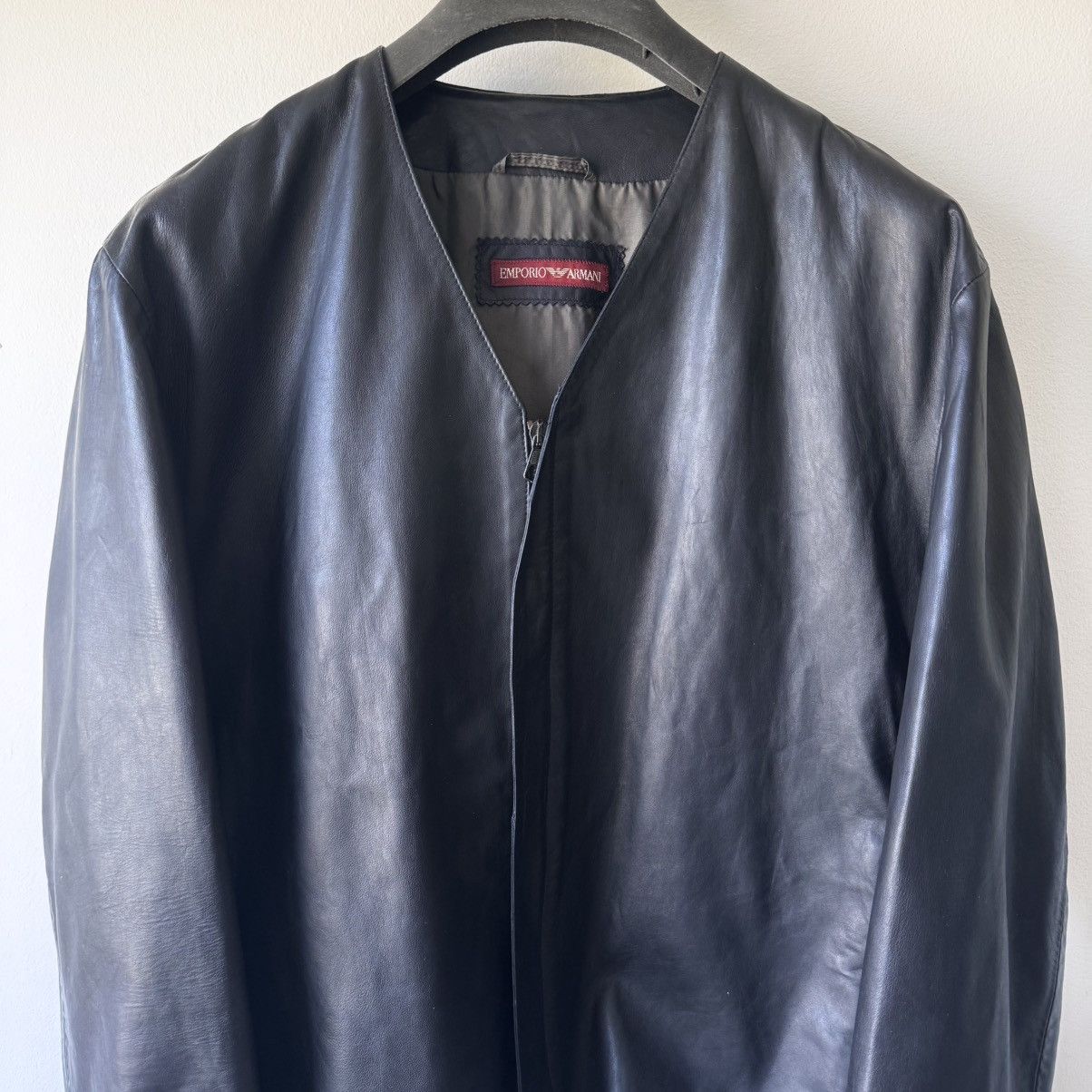Emporio Armani Emporio Armani 1980’s Collarless Cropped Lamb Leather Jacket Size US M / EU 48-50 / 2 - 2 Thumbnail