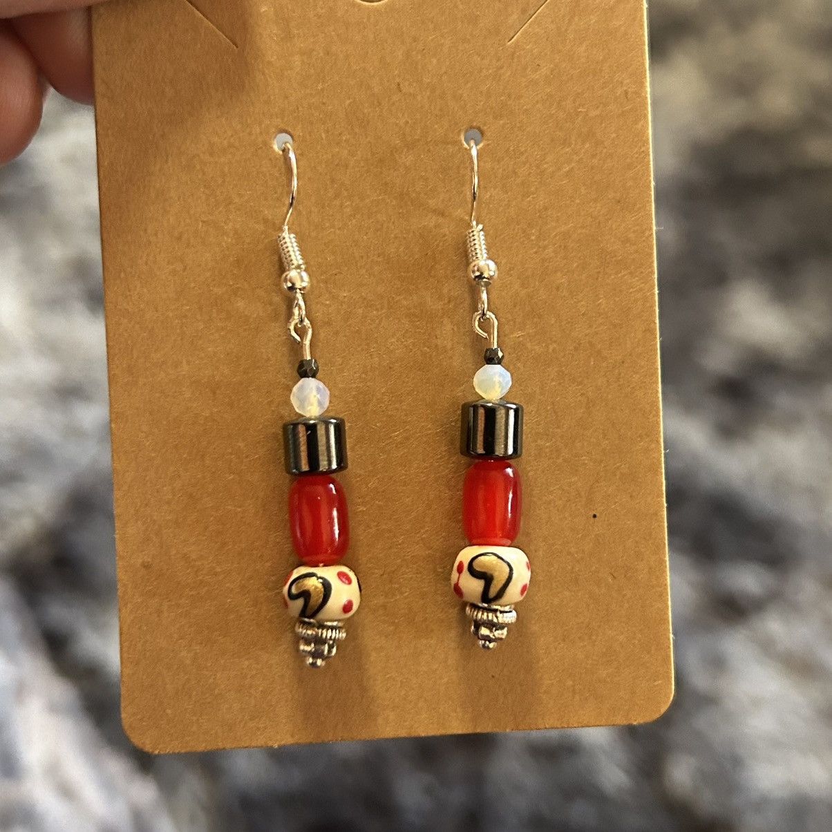 Handmade Handcrafted unique painted bead cat eye glass earrings Size ONE SIZE - 2 Thumbnail