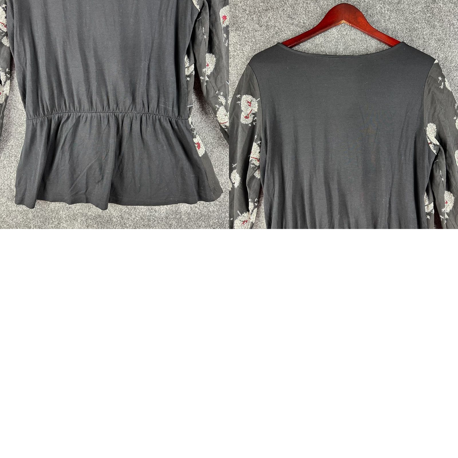 Anthropologie Deletta Blouse Womens Small Black Floral Faux Wrap Knit 3/4 Sleeve V-Neck Pullover Size M / US 6-8 / IT 42-44 - 8 Thumbnail