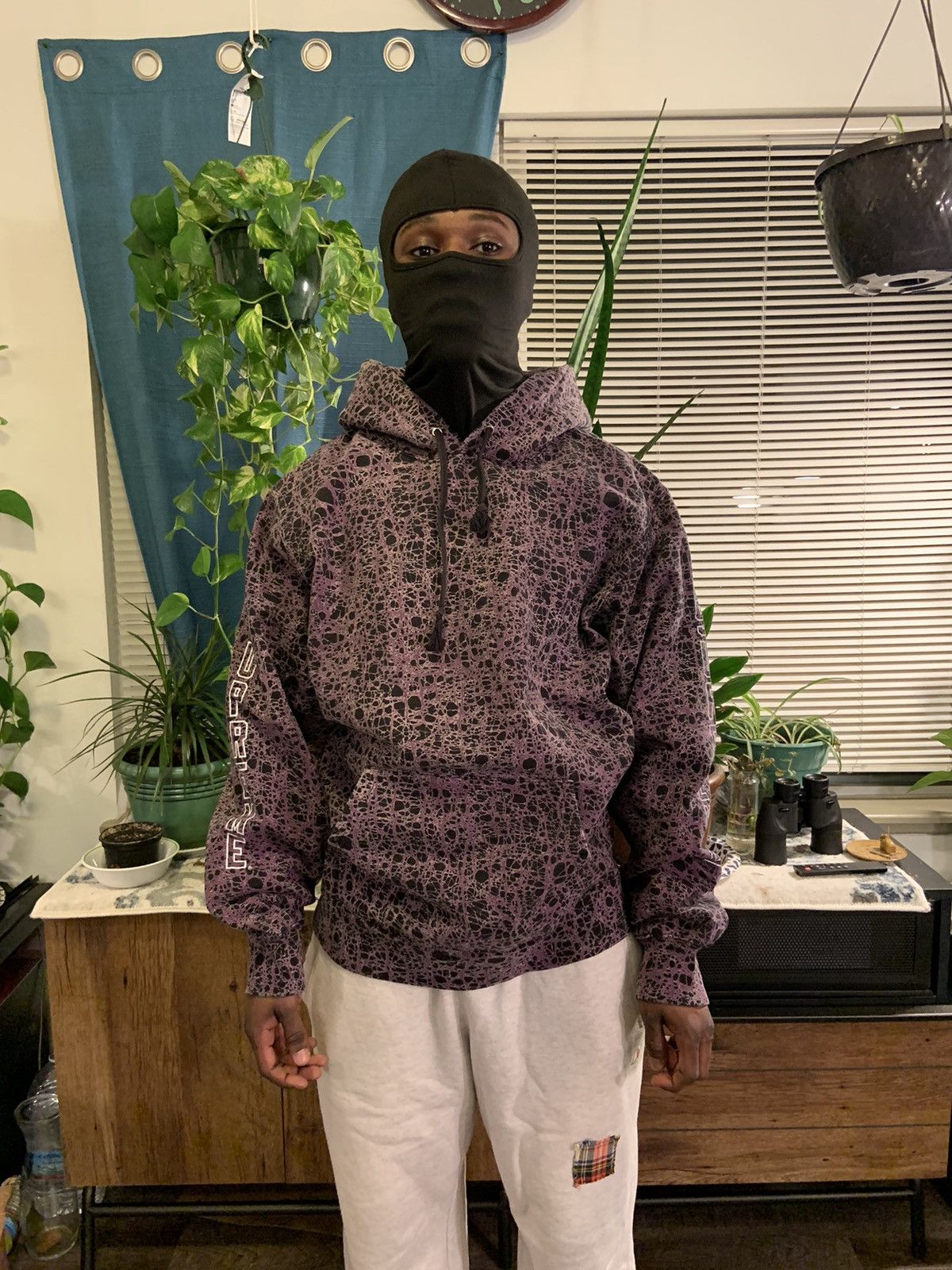 image of Supreme Marble Hoodie in Black/Purple, Men's (Size XL)