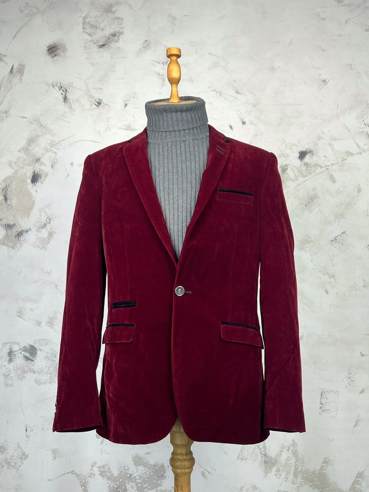 Vintage Marc Darcy London Red Velours Blazer Jacket Size S 34S Size 34S - 2 Thumbnail