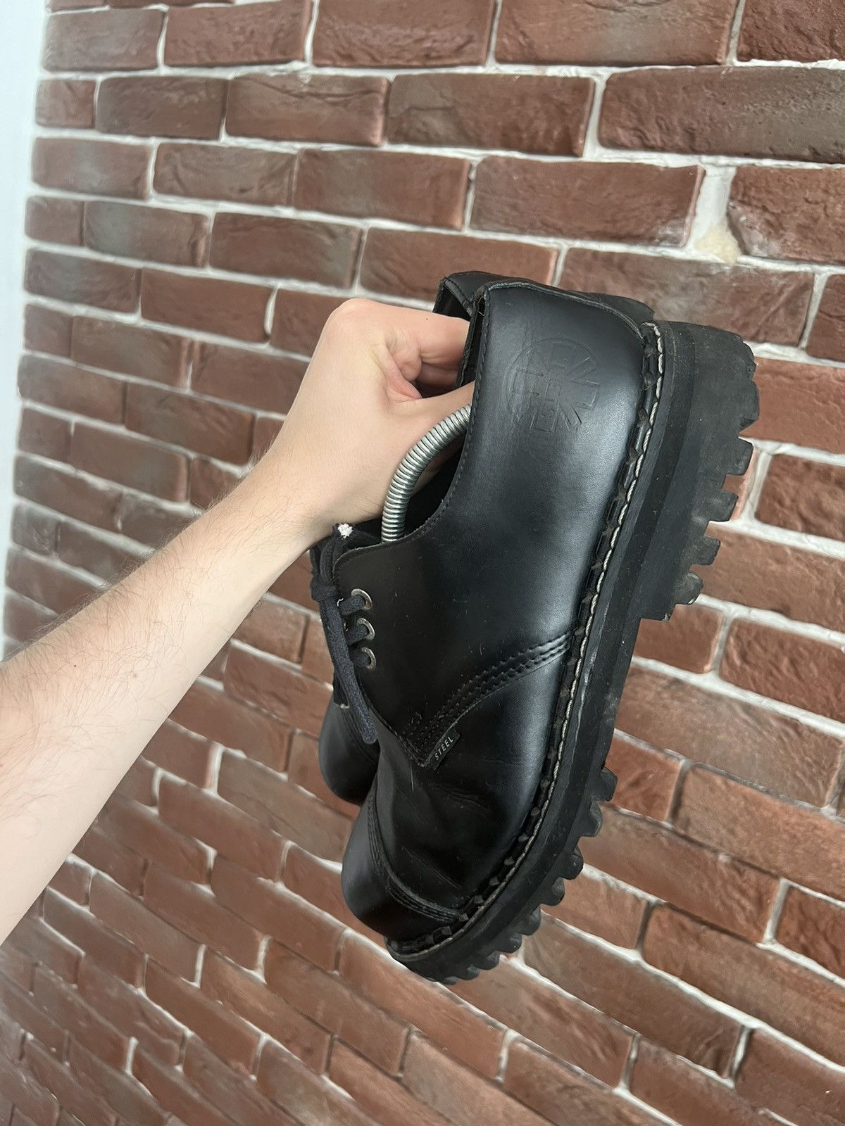 Leather Rare Vintage Steel Avant Garde Platform Derby Leather Boots Size US 12.5 / EU 45-46 - 10 Thumbnail