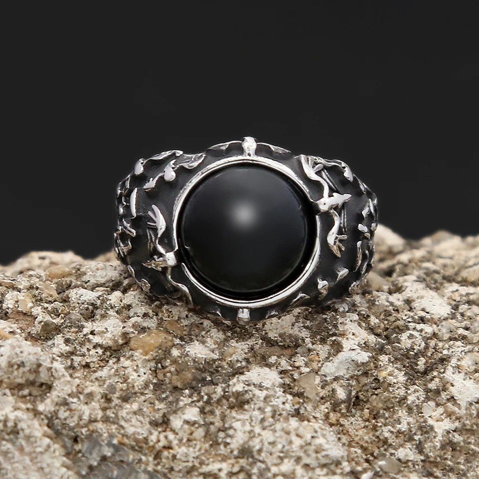 Jewelry Gothic Vintage Black Tiger Eye Natural Stone Rings Size ONE SIZE - 4 Thumbnail