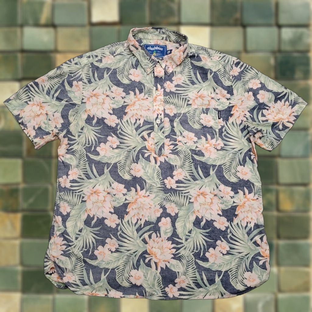 Chubbies VINTAGE Chubbies Shirt Mens XL Blue Floral Hawaiian Aloha Button Up Short Sleeve Reverse Size US XL / EU 56 / 4 - 1 Thumbnail