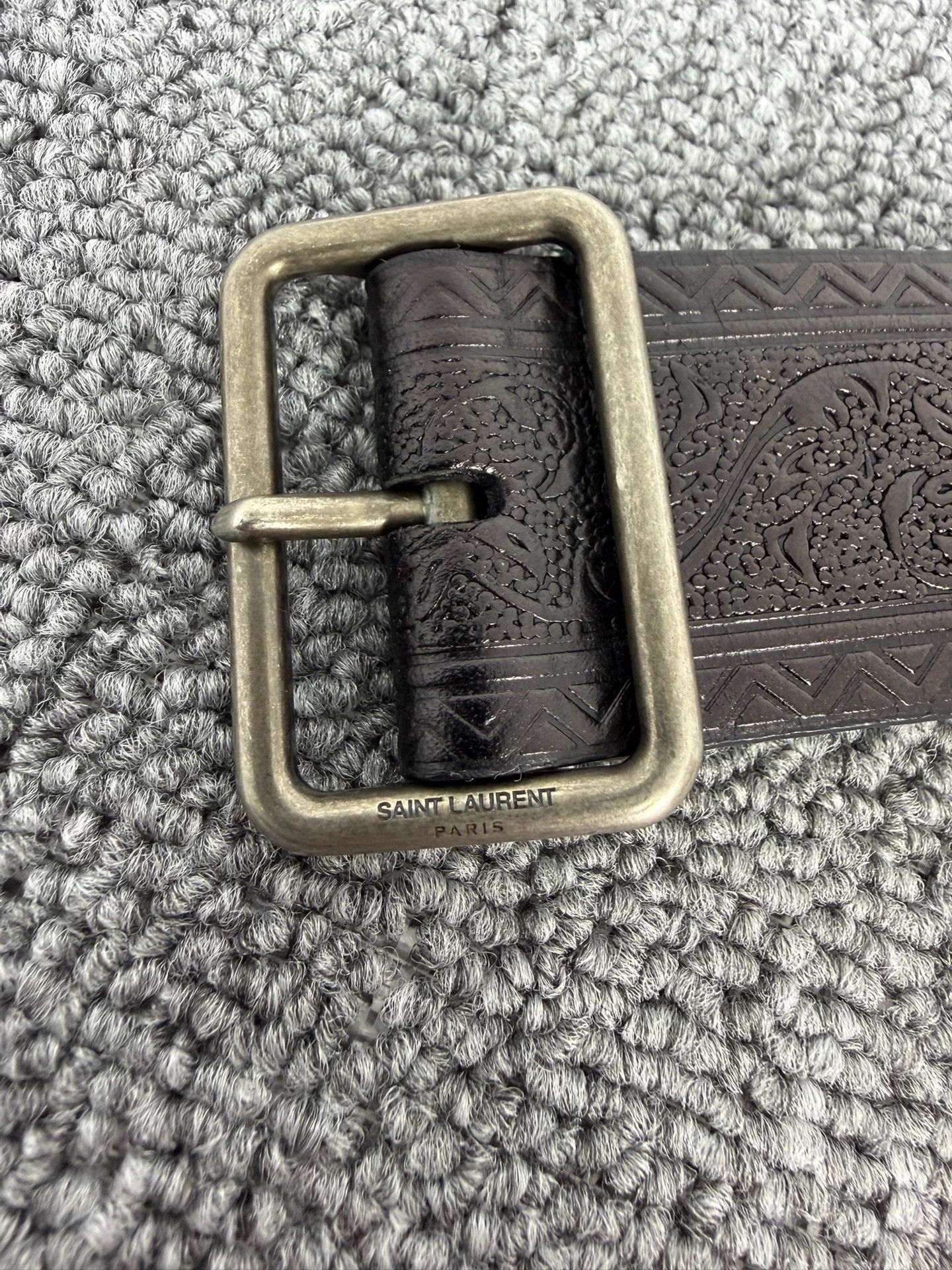 Saint Laurent Paris YSL SLP 18FW Paisley Emboss Rect Buckle Belt 90cm Size ONE SIZE - 5 Thumbnail