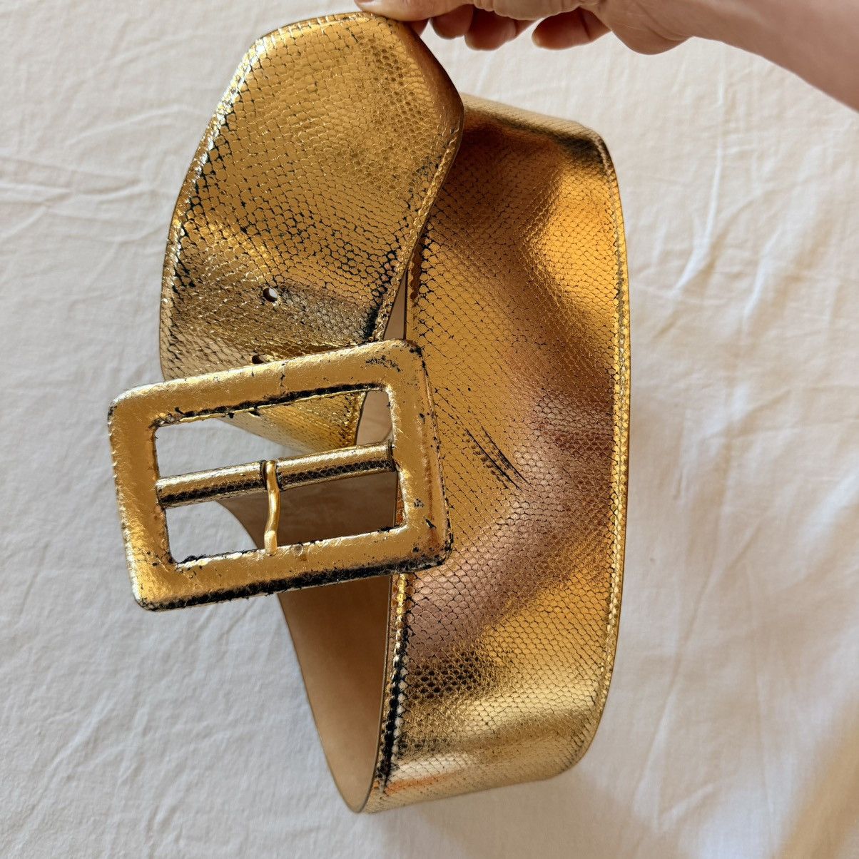 Other W. Kleinberg Wide Snakeskin Exotic Gold Leather Belt USA 34" Size ONE SIZE - 7 Thumbnail