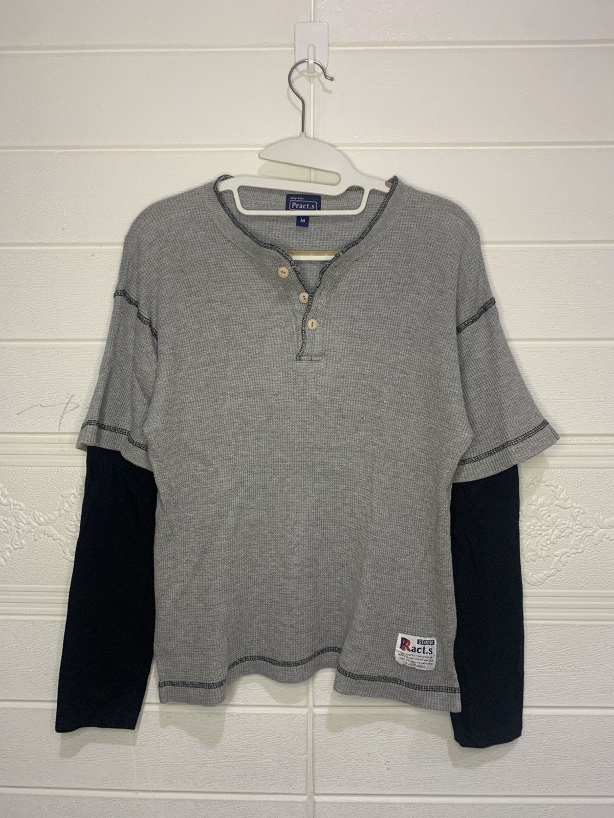 Japanese Brand Pract.S Distressed Button Double Layers Long Sleeve Size US M / EU 48-50 / 2 - 2 Thumbnail
