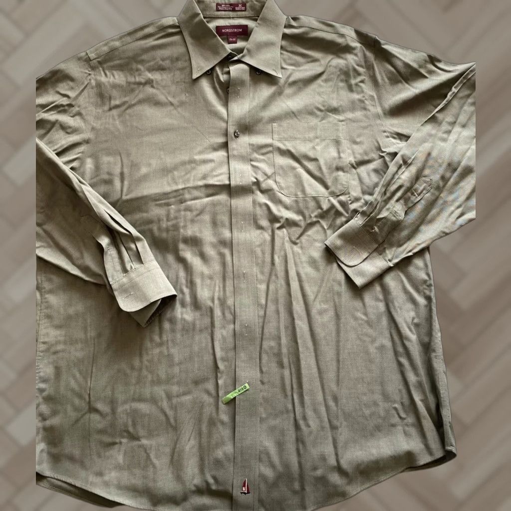 Nordstrom Nordstrom Button Shirt Dress Shirt Men 17.5 20-27 Olive Green Long Sleeve Button-Down Collar 100% Cotton Classic Fit不可 Size US XL / EU 56 / 4 - 1 Thumbnail