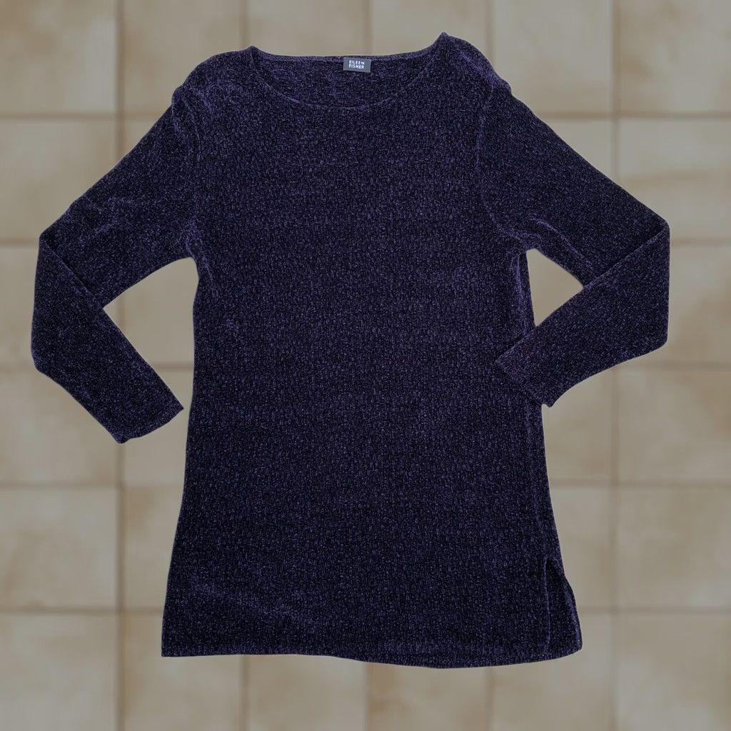 Eileen Fisher EILEEN FISHER Knit Velvet Dress Women's LG Purple Short Length Long Sleeve Scoop Neck Size L / US 10 / IT 46 - 1 Thumbnail