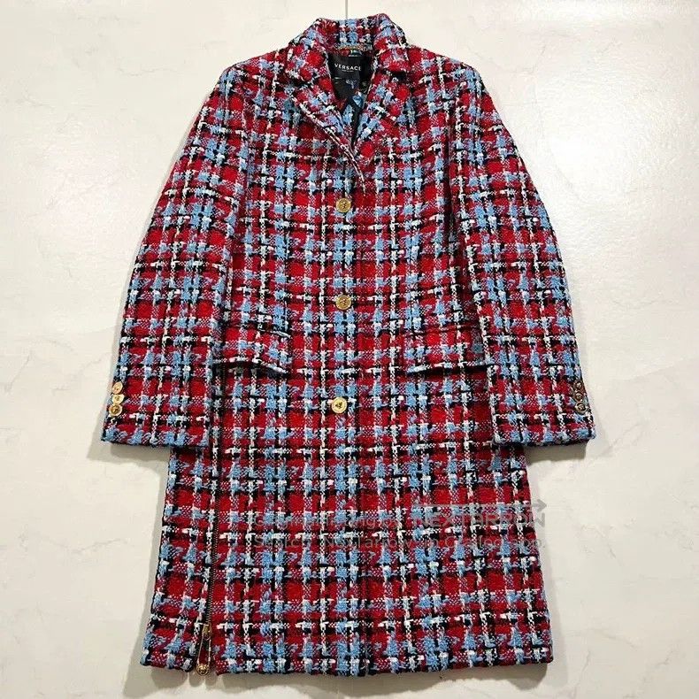 Versace Versace Color-blocked plaid braided wool tweed coat Size XS / US 0-2 / IT 36-38 - 2 Thumbnail