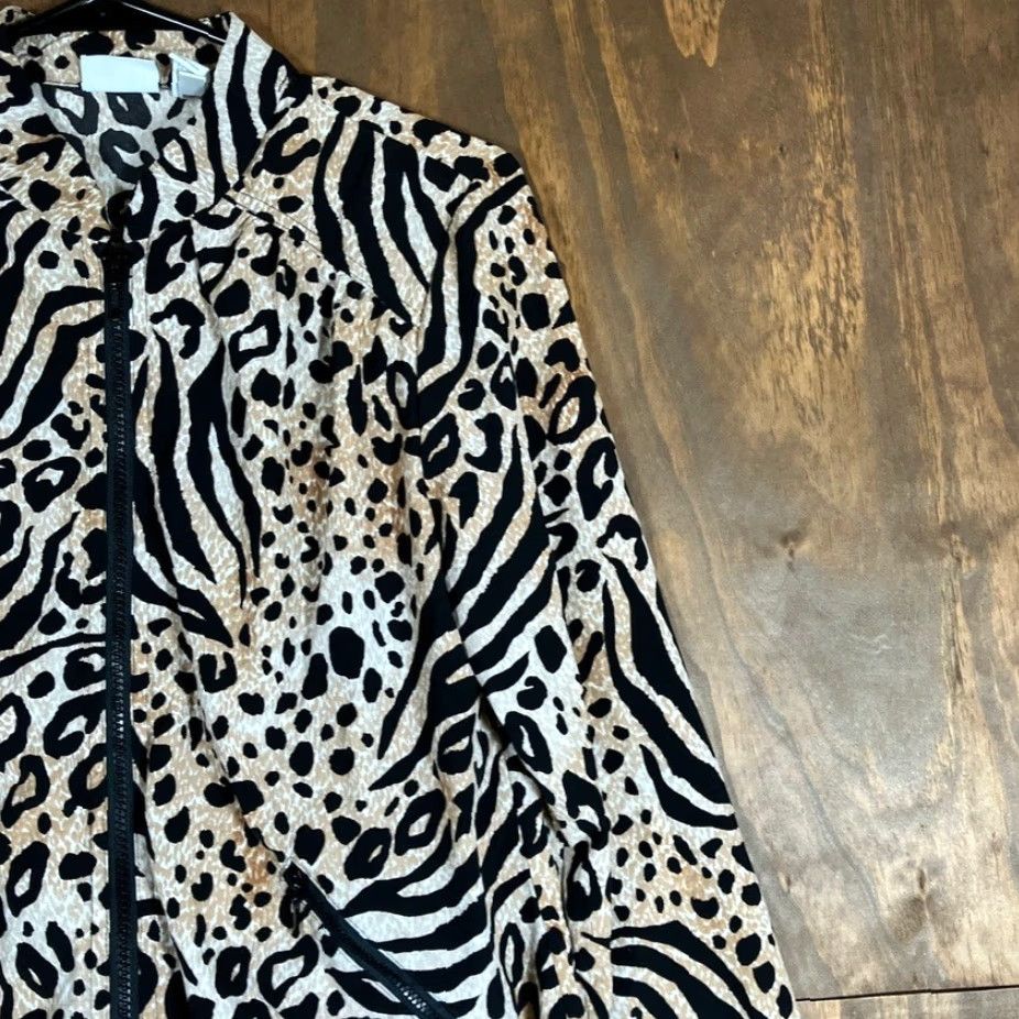 Vintage VINTAGE Zenergy by Chico's Jacket Womens Cheetah Brown Black Full Zip Stretch S Pattern Animal Print Mid-Length Casual Women's Jacket Size S / US 4 / IT 40 - 5 Thumbnail