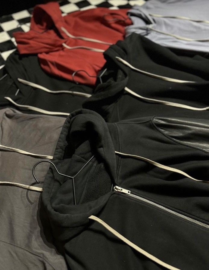 Rick Owens Drkshdw RARE $1283 LEATHER LAMBSKIN BLACK MILK BLACK HOODIE SWEATER Size US L / EU 52-54 / 3 - 12 Thumbnail
