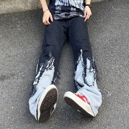 VIBE Hip hop Burst Hairy Baggy Jeans Men Size US 30 / EU 46 - 4 Thumbnail