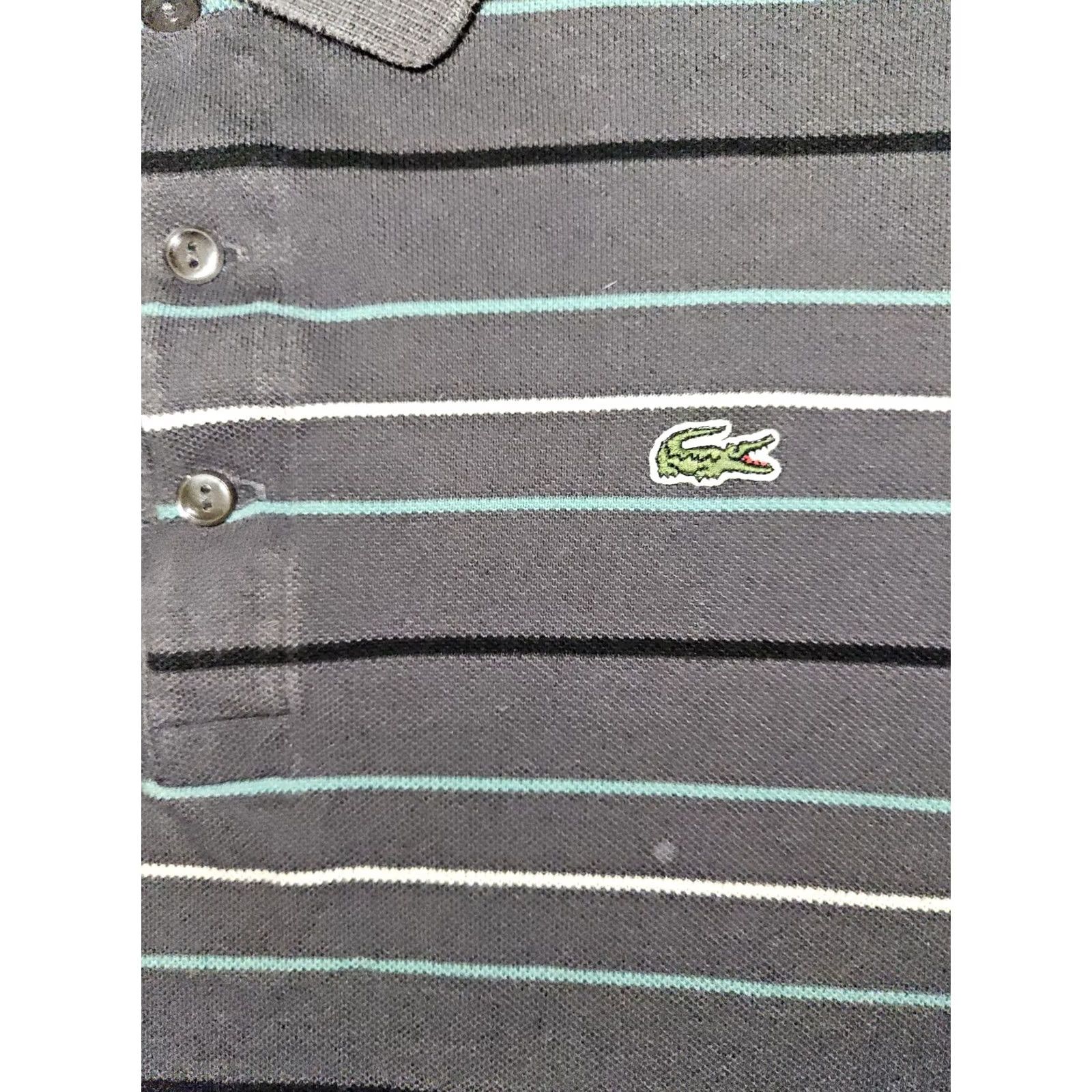 Lacoste LACOSTE Polo Shirt Mens Size 7 Gray Striped Short Sleeve Logo Regular Fit Casual Workwear Shirt Size US M / EU 48-50 / 2 - 5 Thumbnail