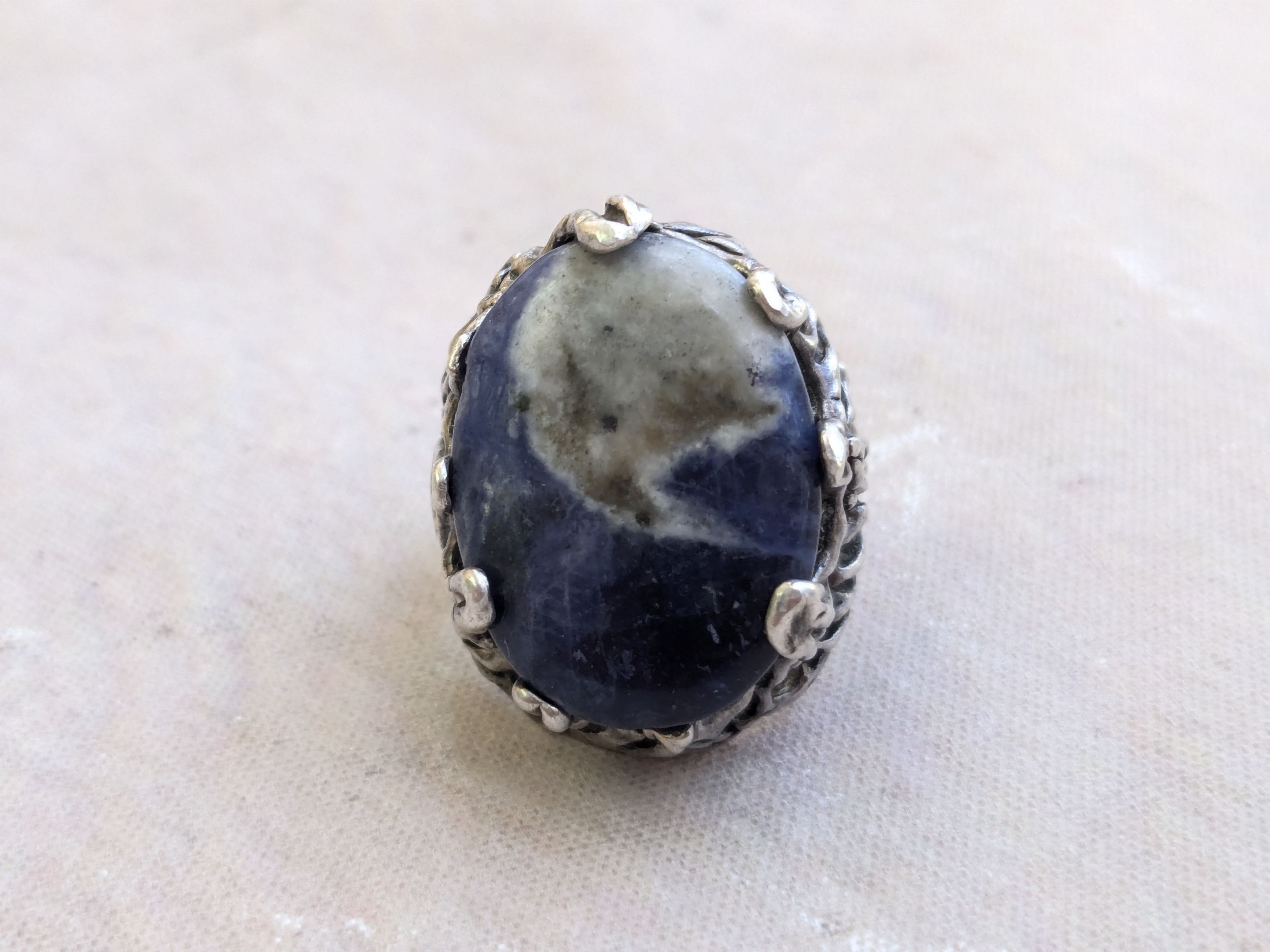 Vintage Vintage Sterling Silver Ring Blue Sodalite 11 Brutalist Size ONE SIZE - 3 Thumbnail