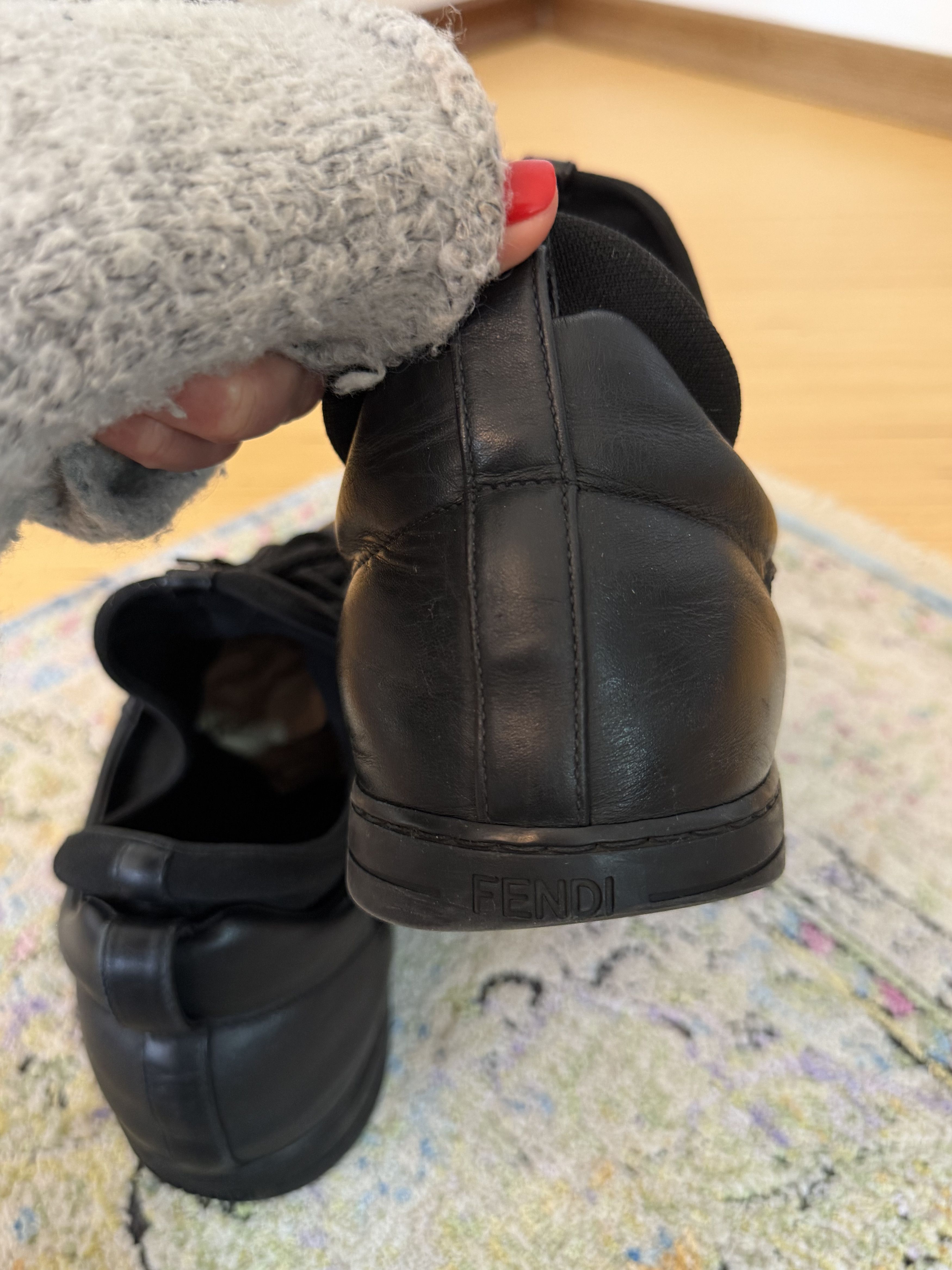 Fendi Fendi Black Leather and Fabric Monster Eye Mid Top Sneakers Size US 10 / EU 43 - 4 Thumbnail