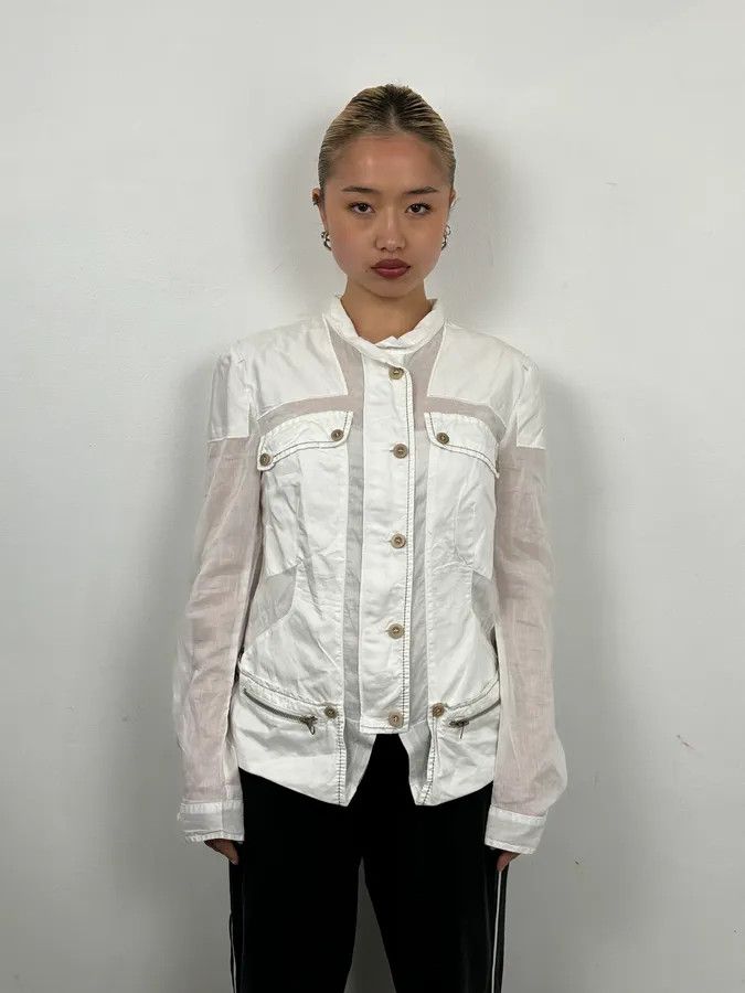 Marithe + Francois Girbaud 2000s Marithé et François Girbaud White Cargo Pocket Jacket Size XS / US 0-2 / IT 36-38 - 2 Thumbnail