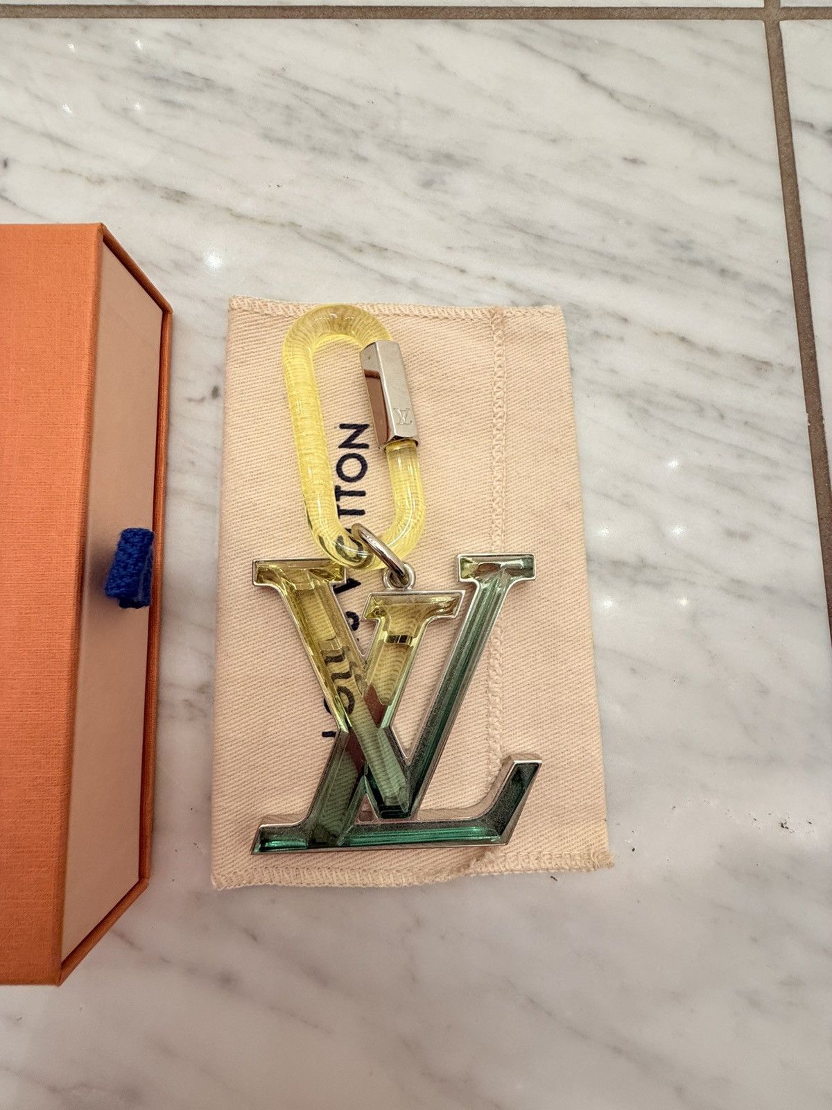 Louis Vuitton Logo Prism Bag Charm Keychain Yellow Green Accessories