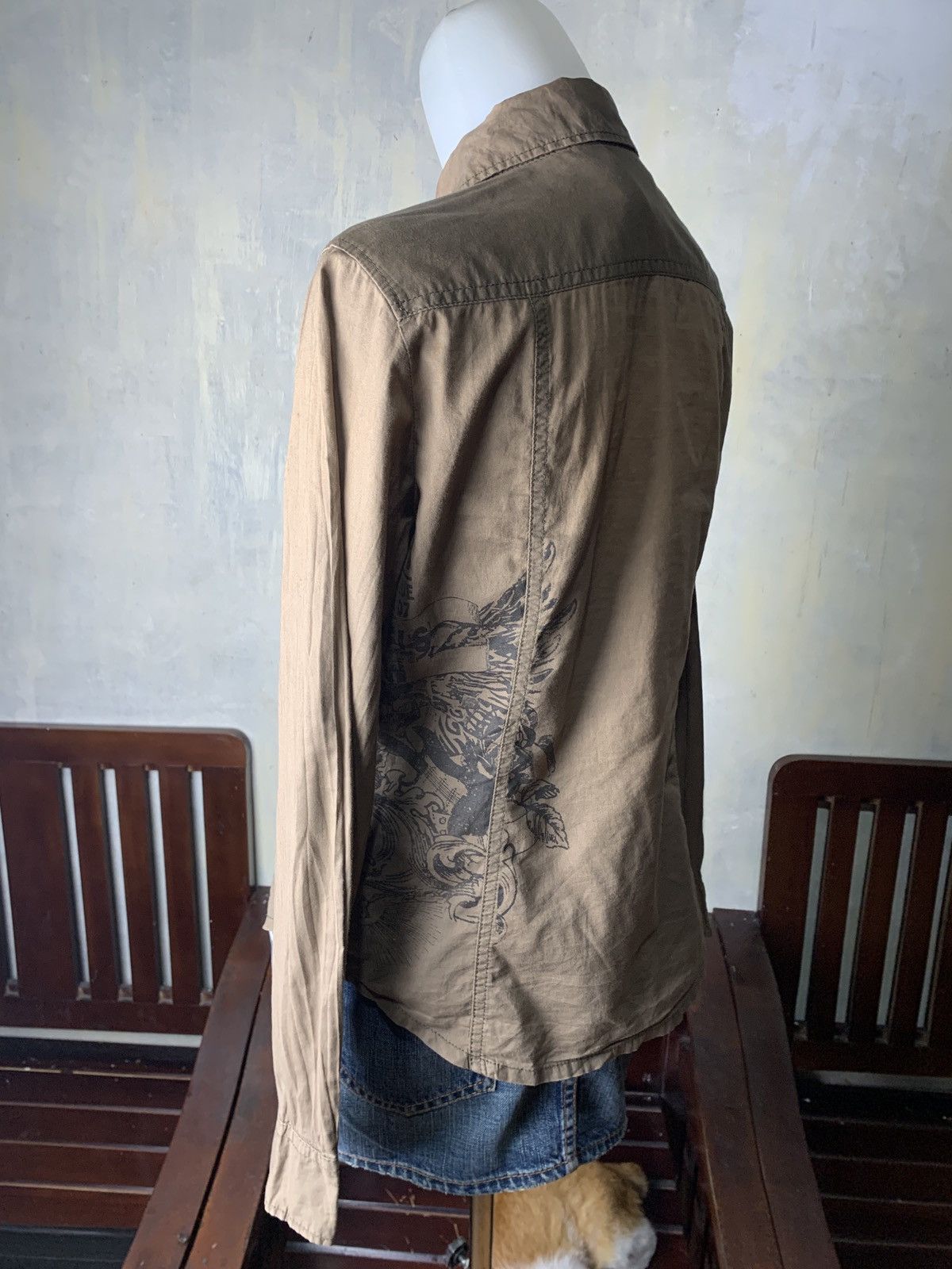 Esprit y2k Esprit Army Green Grunge Graphic Snap Button Shirt Size M / US 6-8 / IT 42-44 - 3 Thumbnail