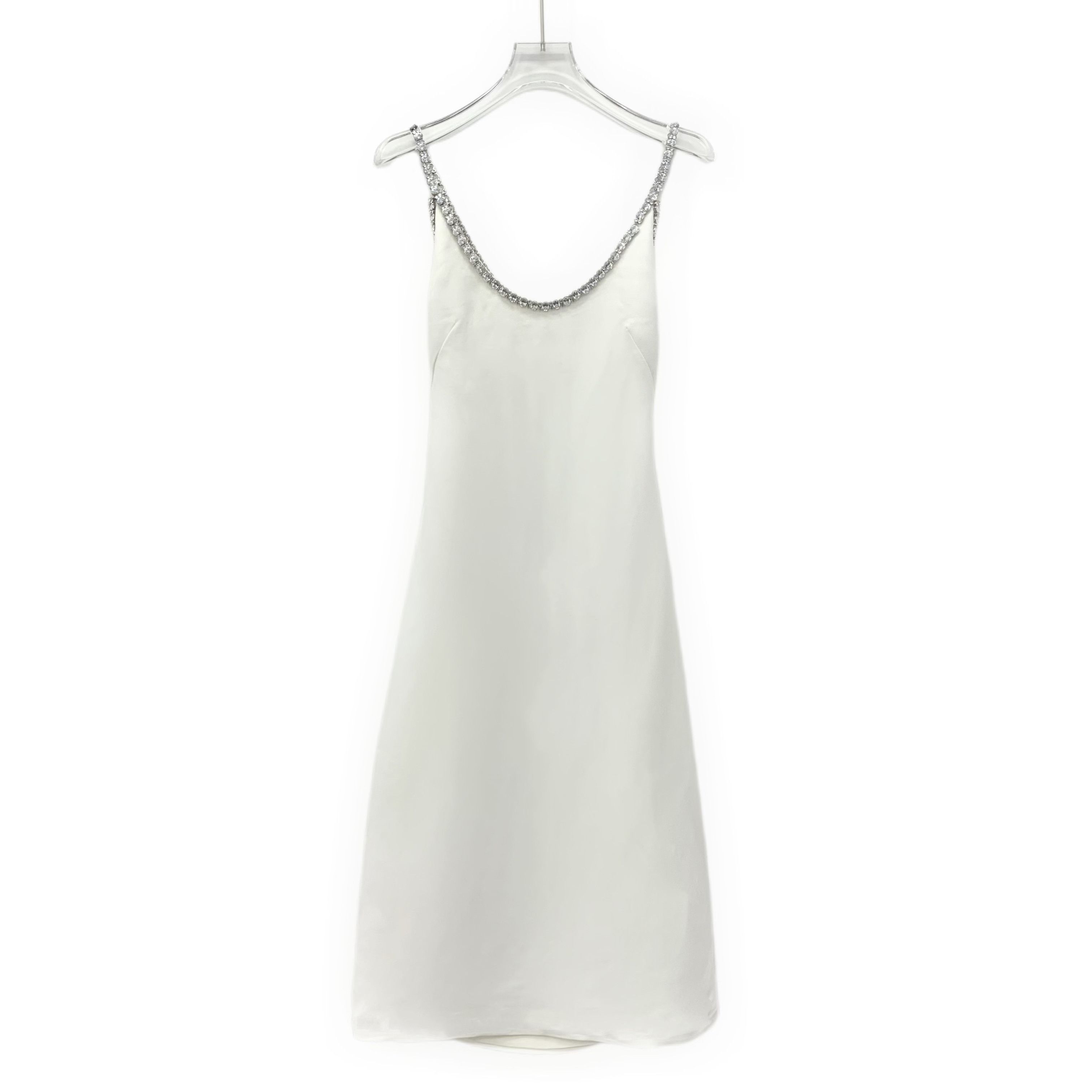 Miu Miu Miu Miu White Crystal-Trimmed Sleeveless Dress (Size XS) Size XS / US 0-2 / IT 36-38 - 10 Thumbnail