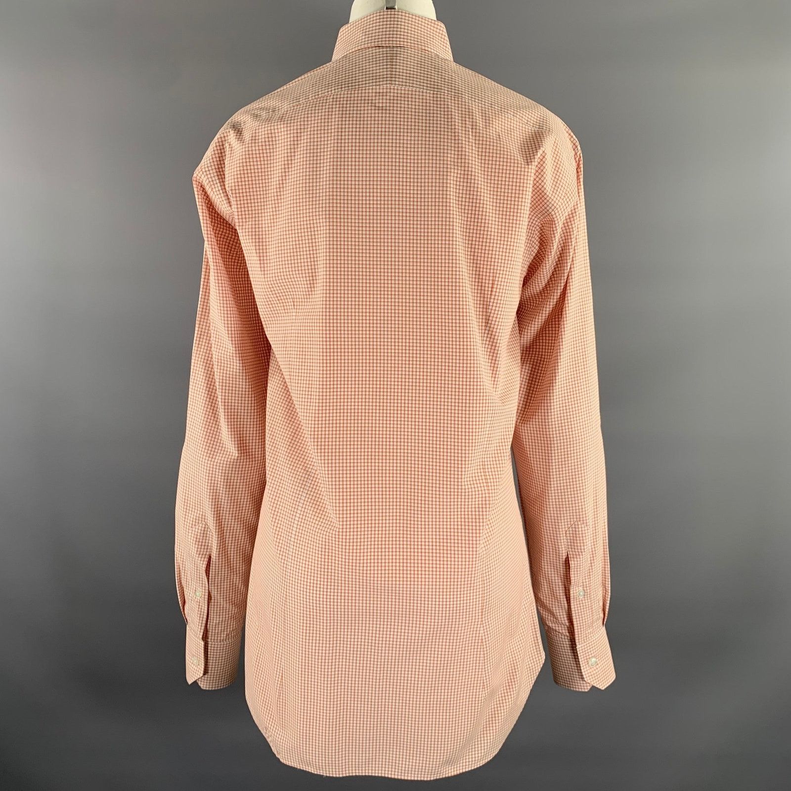 Hamilton HAMILTON S Orange Off White Plaid Cotton Spread Collar Shirt Size US S / EU 44-46 / 1 - 3 Thumbnail
