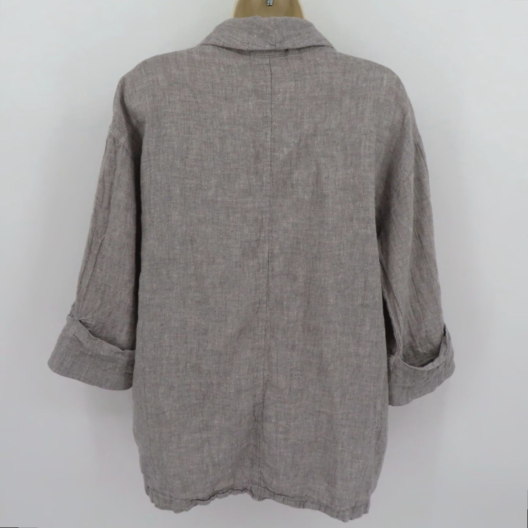 Vintage Tahari Women Medium Gray All Linen Open Front Blazer Jacket Coat Pockets Blouse Suits Size M / US 6-8 / IT 42-44 - 5 Thumbnail