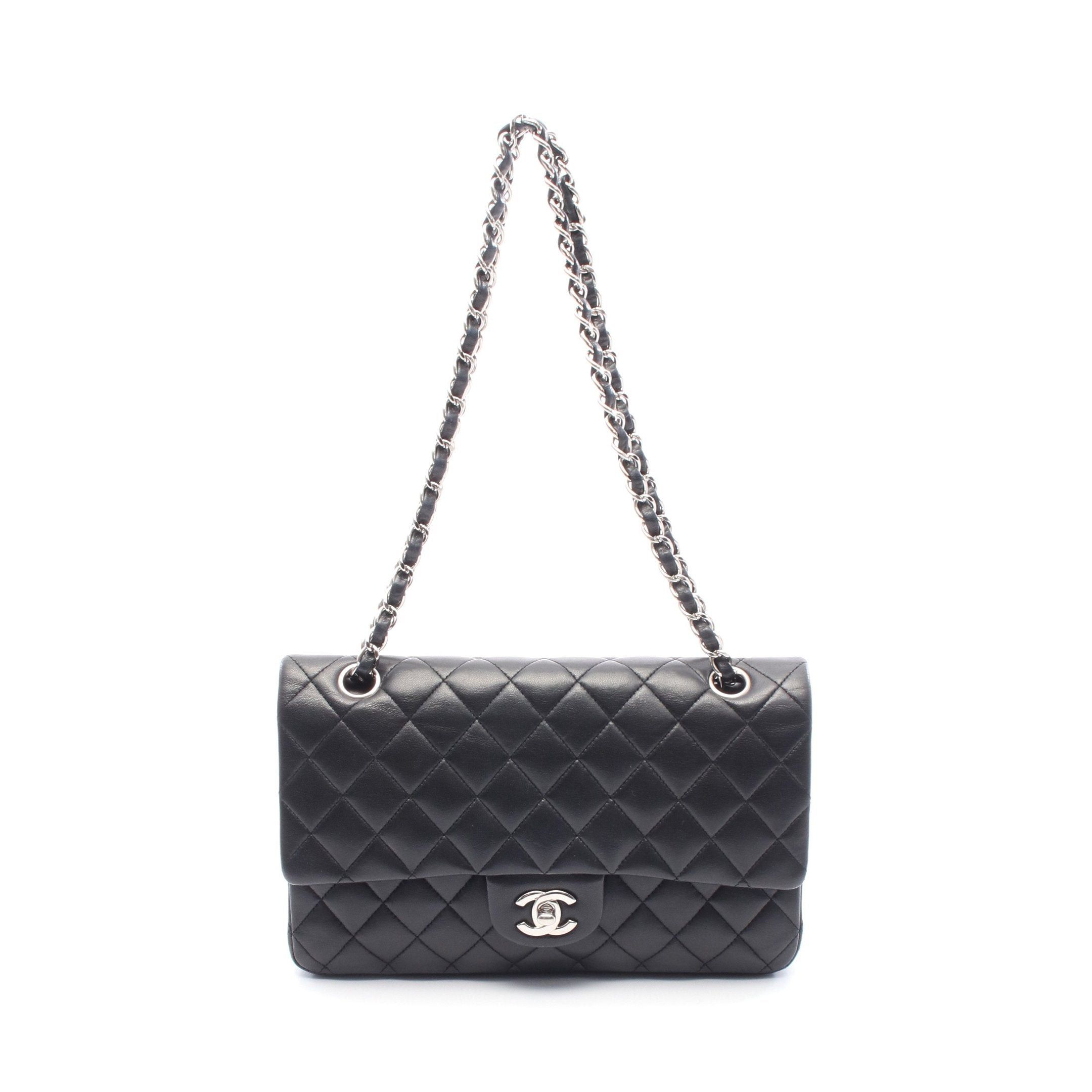 Chanel Chanel Matelasse Double Flap Chain Shoulder Bag Lambskin Black Silver Hardware Size ONE SIZE - 1 Thumbnail