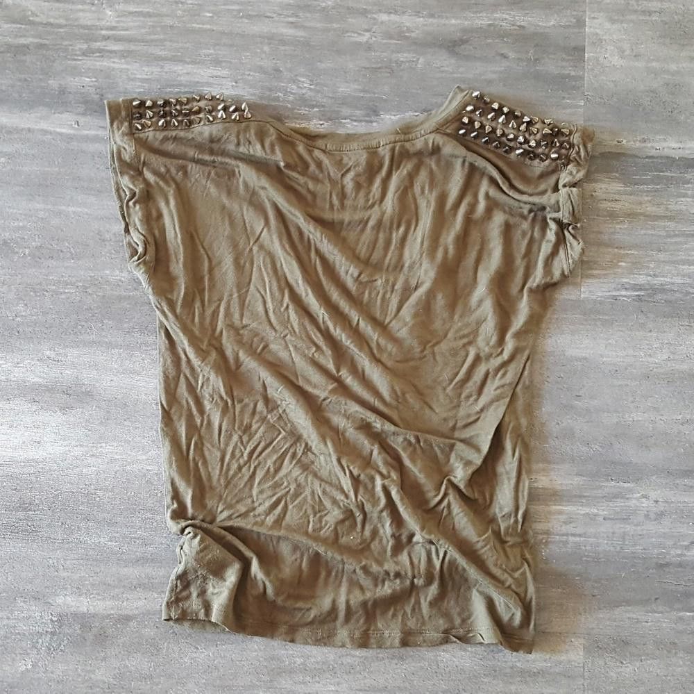 Forever 21 Olive Stud Detailed F21 Short Sleeve Size S / US 4 / IT 40 - 2 Thumbnail