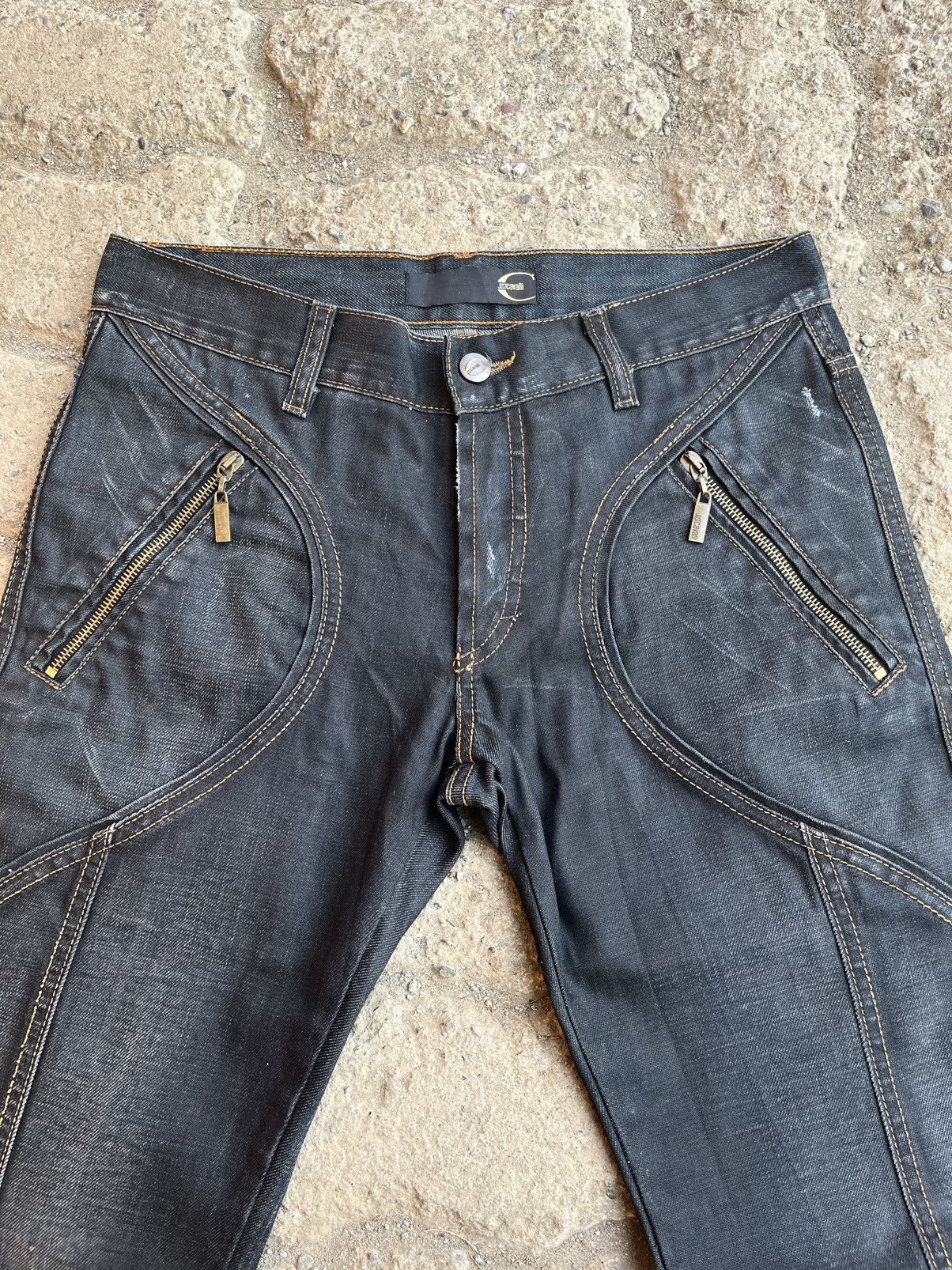Just Cavalli AW2007 JUST CAVALLI BLACK WAXED SPIRAL JEANS Size US 31 - 3 Thumbnail
