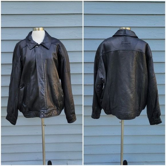 Croft & Barrow Vintage 90s y2k Croft & Barrow Black Leather Bomber Racer Bo Size US XL / EU 56 / 4 - 1 Thumbnail