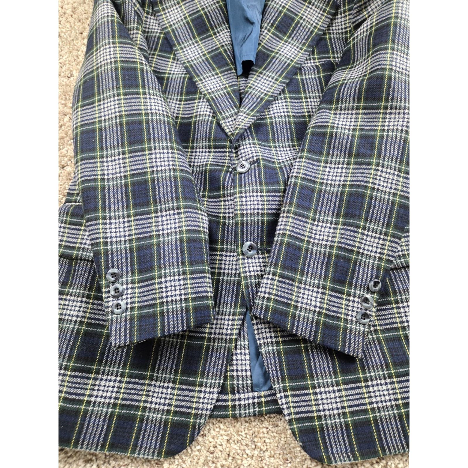 Vintage VINTAGE Towncraft Blazer Mens 40R Blue Plaid Check Sport Coat Jacket 70s Size 40R - 3 Thumbnail