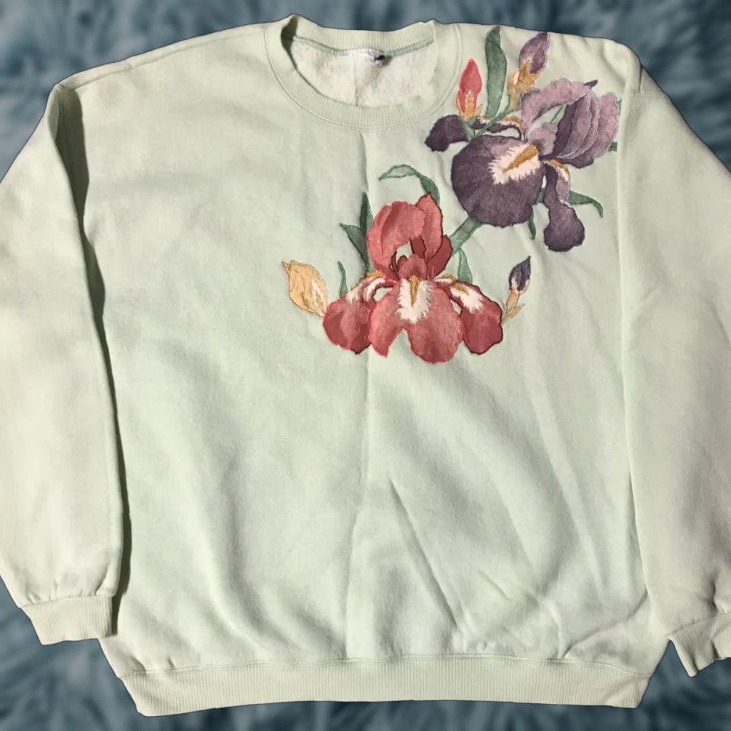 Vintage VINTAGE 90s Flowers Sweatshirt XL Green USA Nature Grunge Retro Vaporwave 80s Art Crewneck Mens Size US XL / EU 56 / 4 - 1 Thumbnail