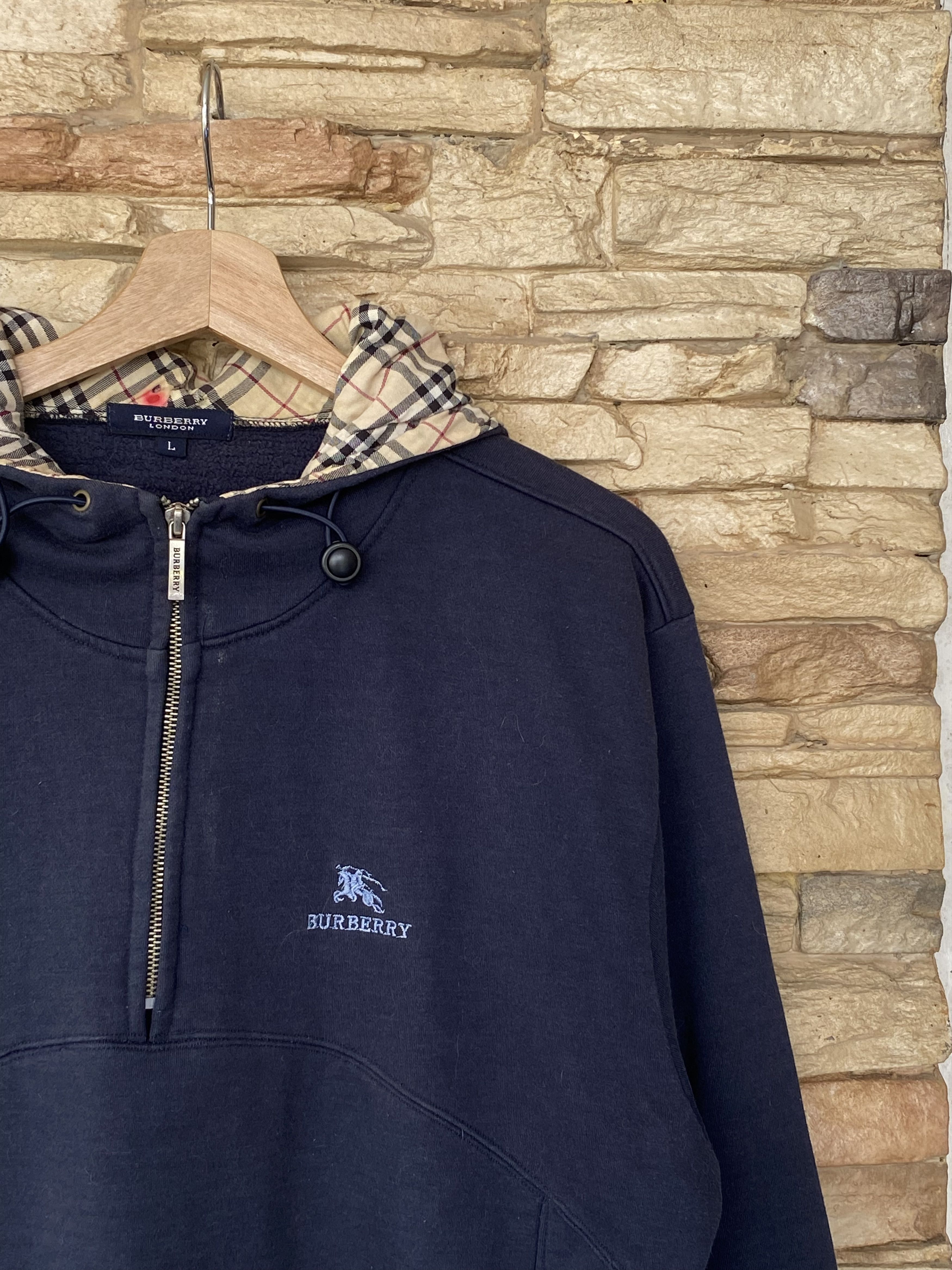 Burberry Vintage Burberry London Checkered Nova Check Half Zip Hoodie Size US L / EU 52-54 / 3 - 1 Thumbnail