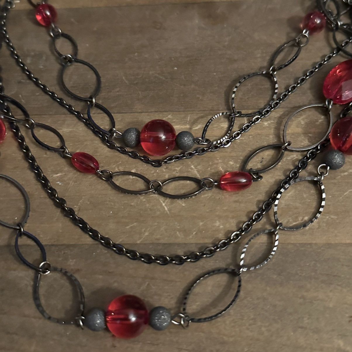 Other Layered multi strand gunmetal and red beads necklace Size ONE SIZE - 4 Thumbnail