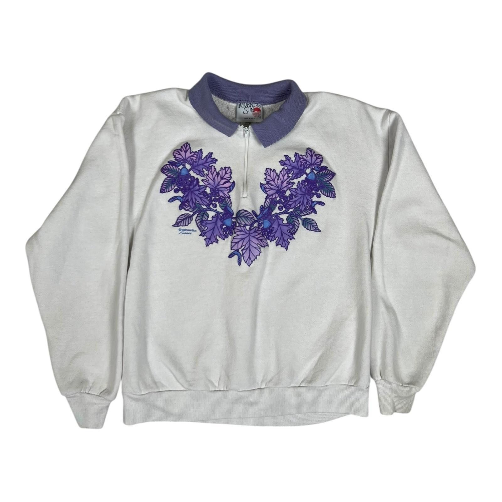 Vintage Vintage Morning Sun Sweatshirt Womens Large White Purple Flo Size L / US 10 / IT 46 - 1 Thumbnail